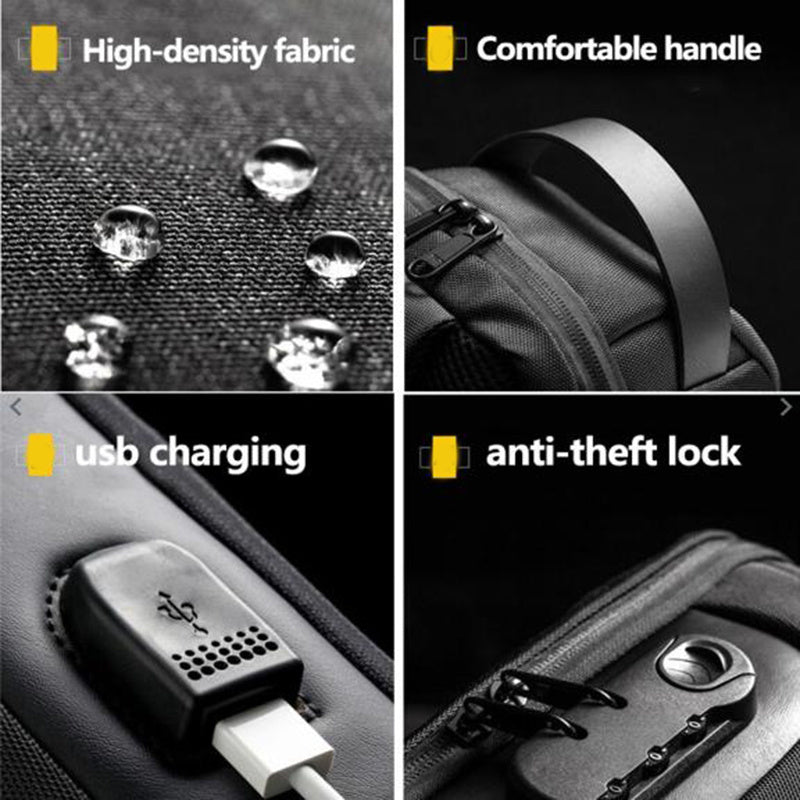 Sac Anti-Vol USB Homme - Sac Bandoulière Étanche Oxford - Multifonction Voyage