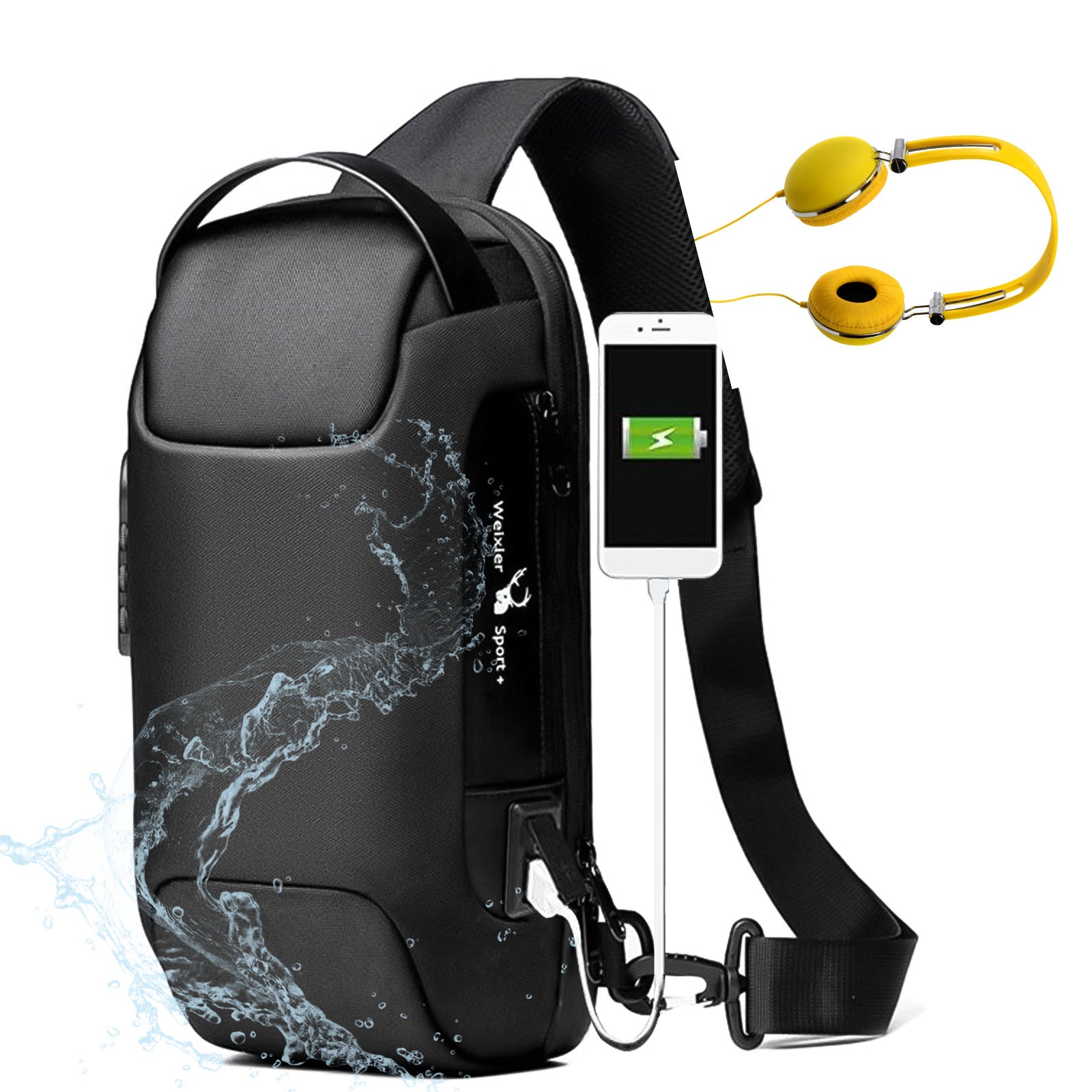 Sac Anti-Vol USB Homme - Sac Bandoulière Étanche Oxford - Multifonction Voyage