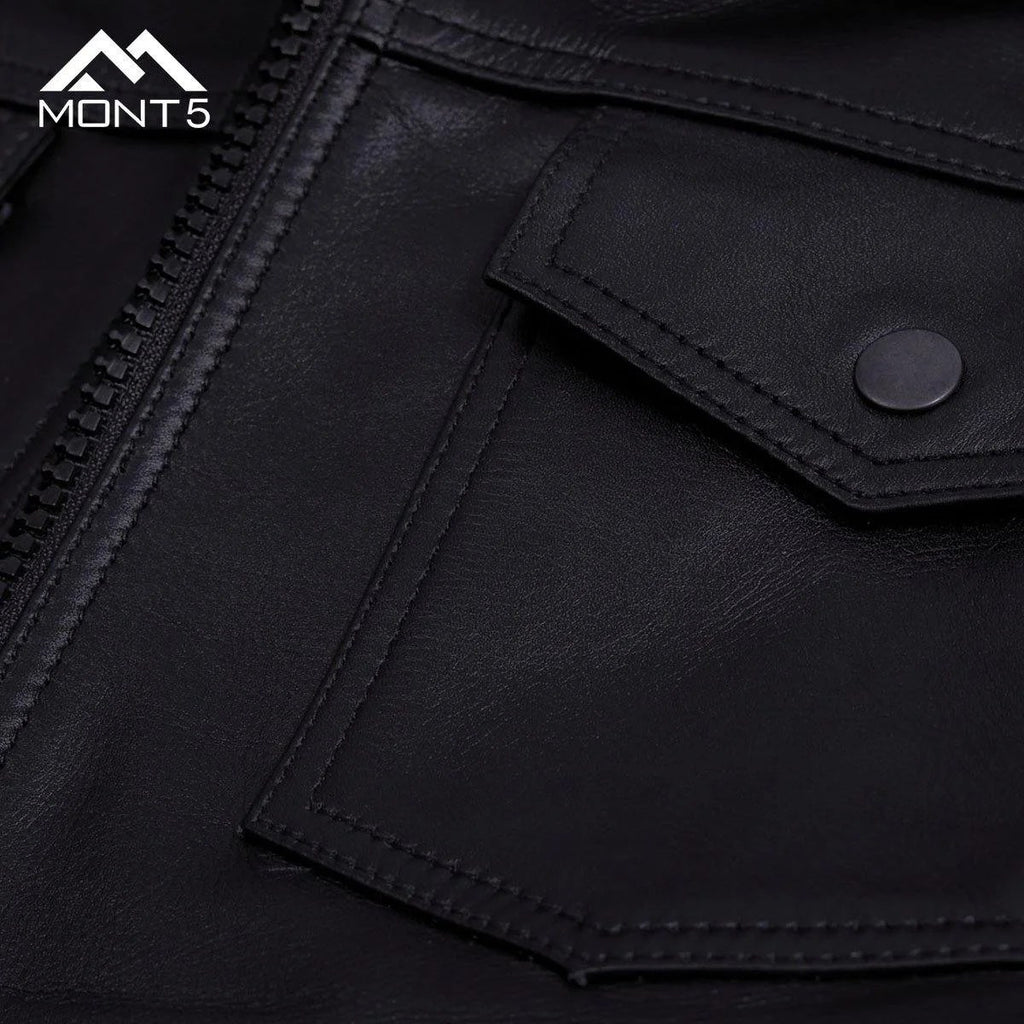 MONT5  Diran Men Black Classic Leather Jacket with Shirt Collar