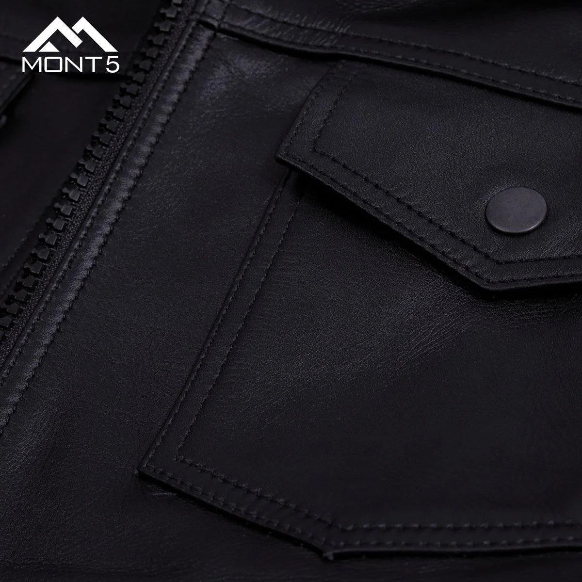 MONT5  Diran Men Black Classic Leather Jacket with Shirt Collar