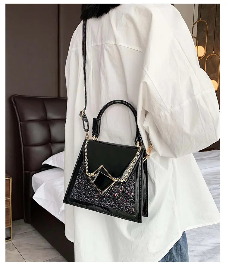 Fashionable Patent Leather Sequin Shoulder Bag 2019