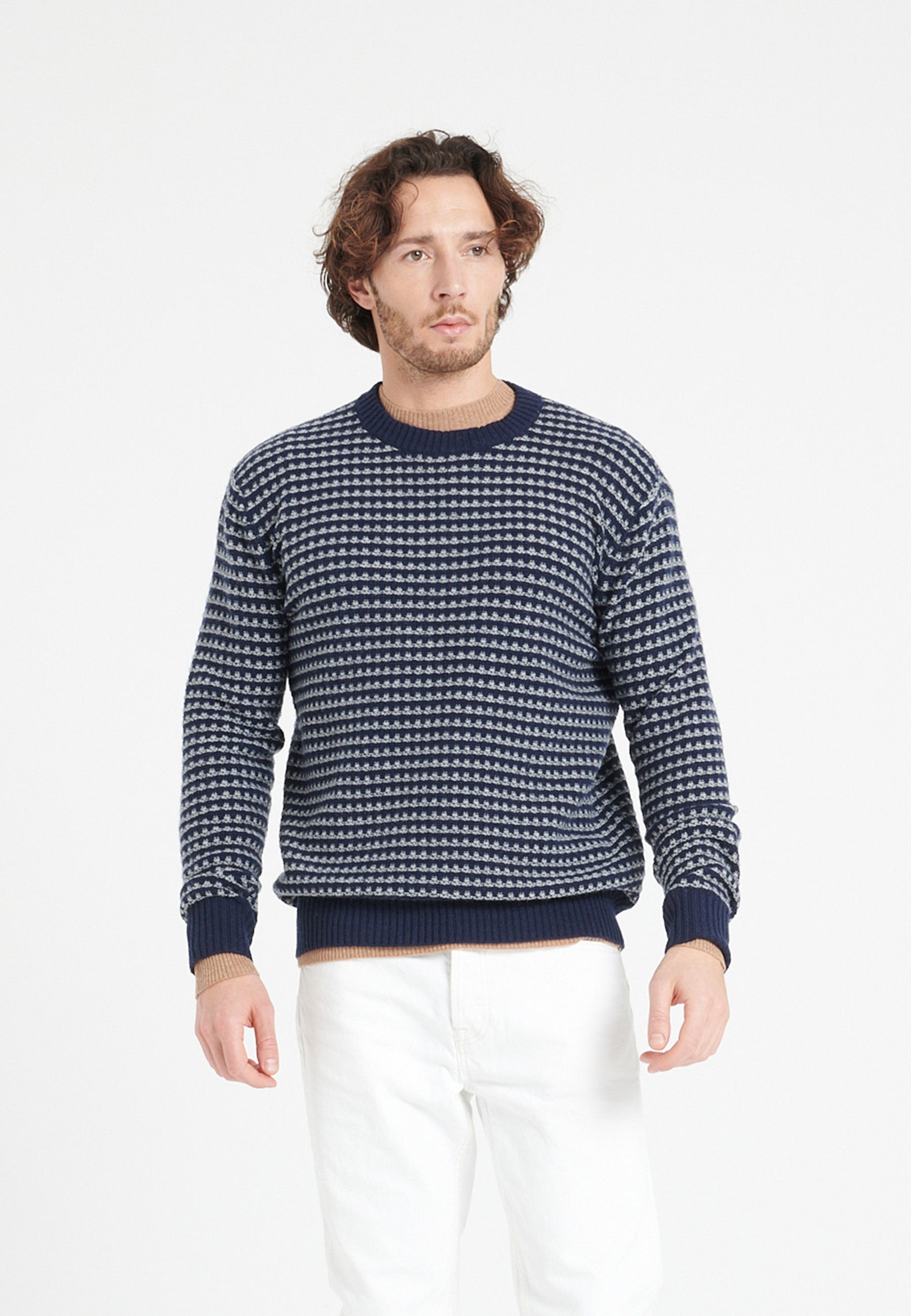 Pull col rond homme en cachemire 4 fils bleu marine - ZACH 3