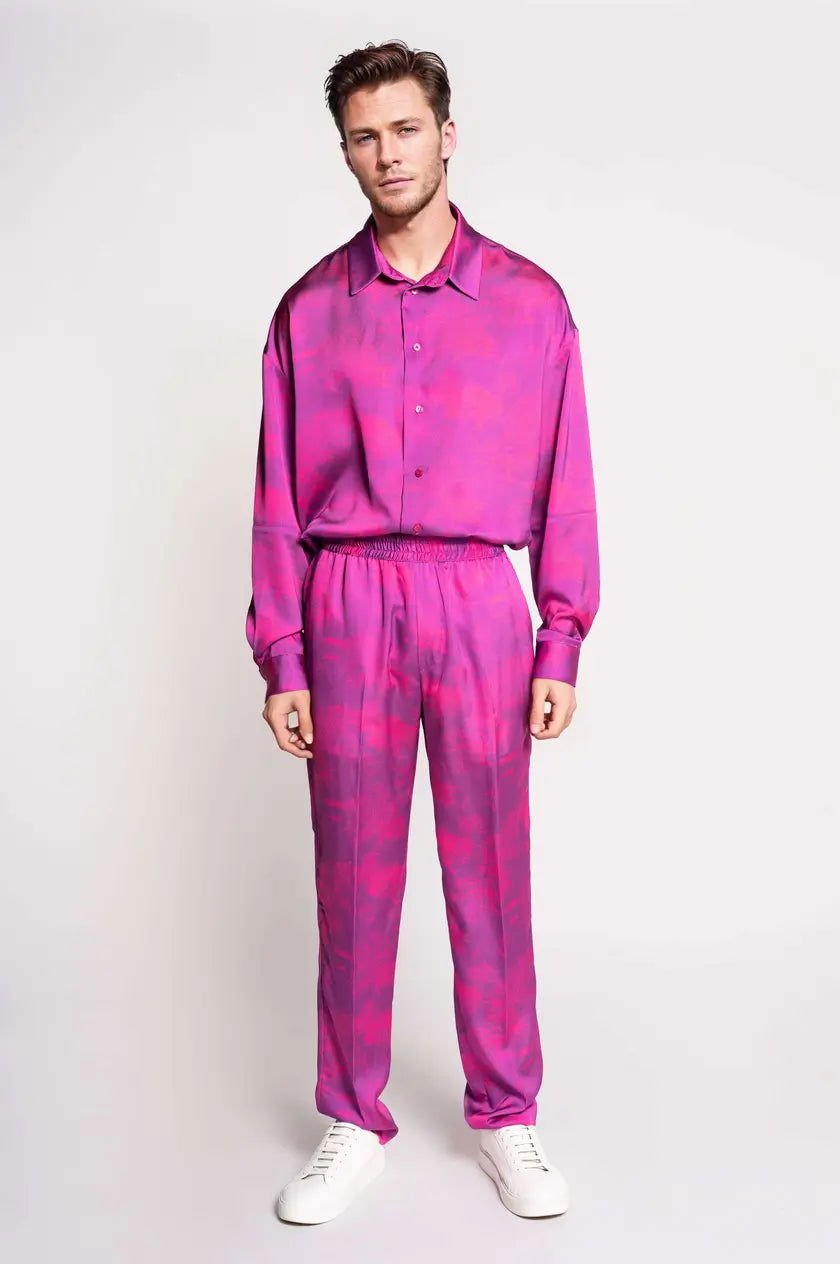 French-Made 100% Silk Savanna Print Pants