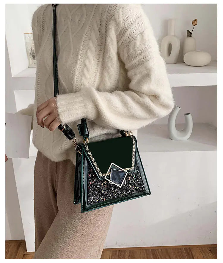Fashionable Patent Leather Sequin Shoulder Bag 2019