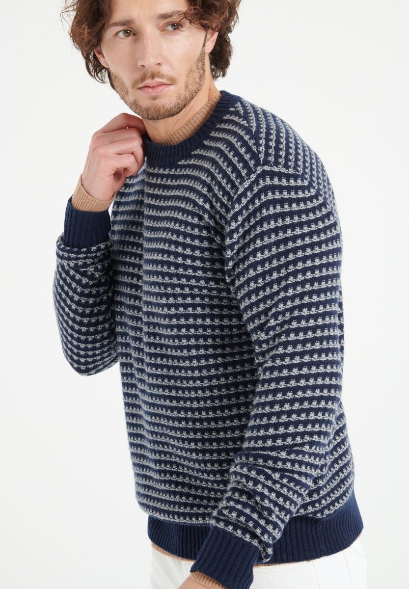 Pull col rond homme en cachemire 4 fils bleu marine - ZACH 3