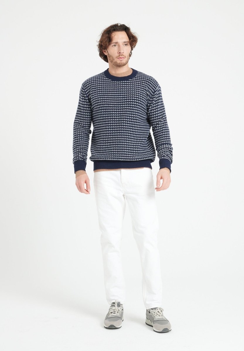 Pull col rond homme en cachemire 4 fils bleu marine - ZACH 3
