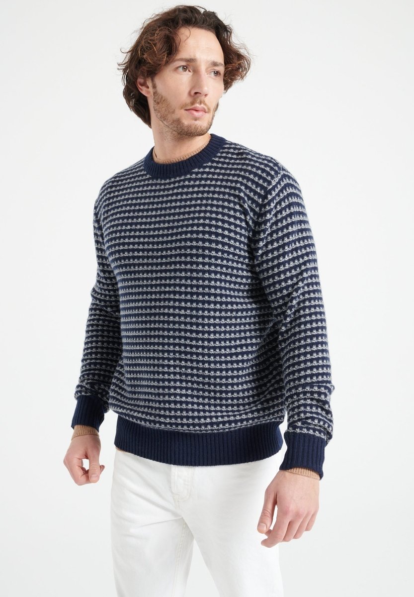 Pull col rond homme en cachemire 4 fils bleu marine - ZACH 3